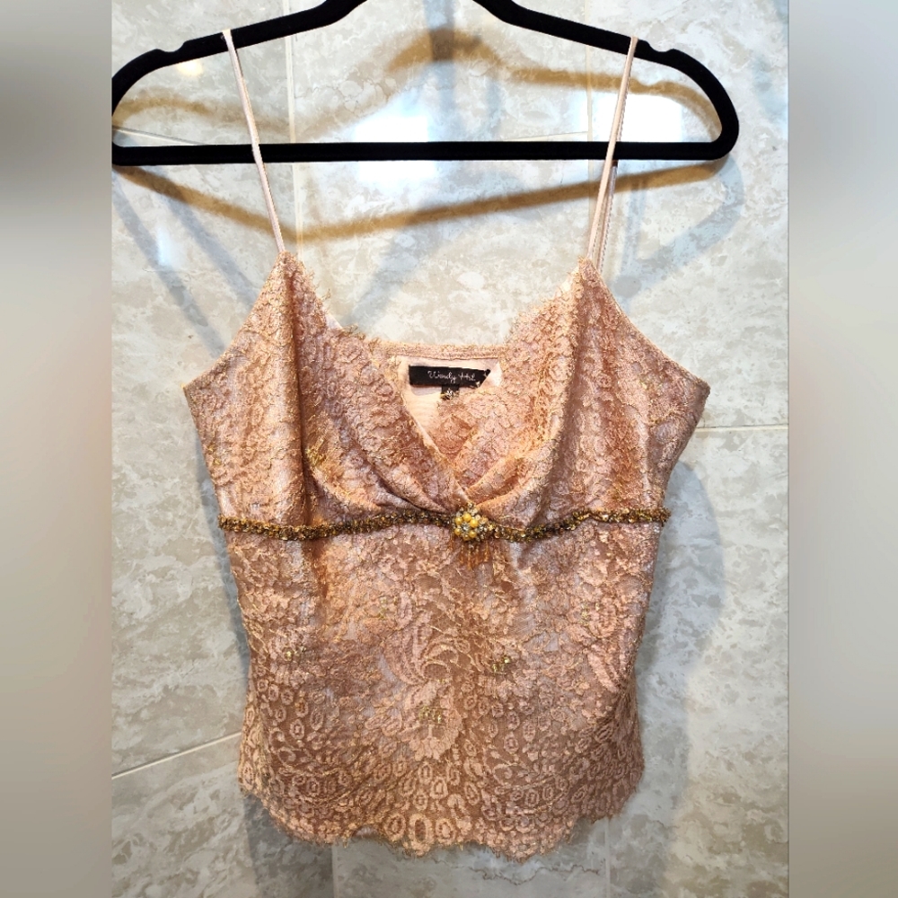 Wendy Hil Pink Beige Lace Embellished Camisole Medium